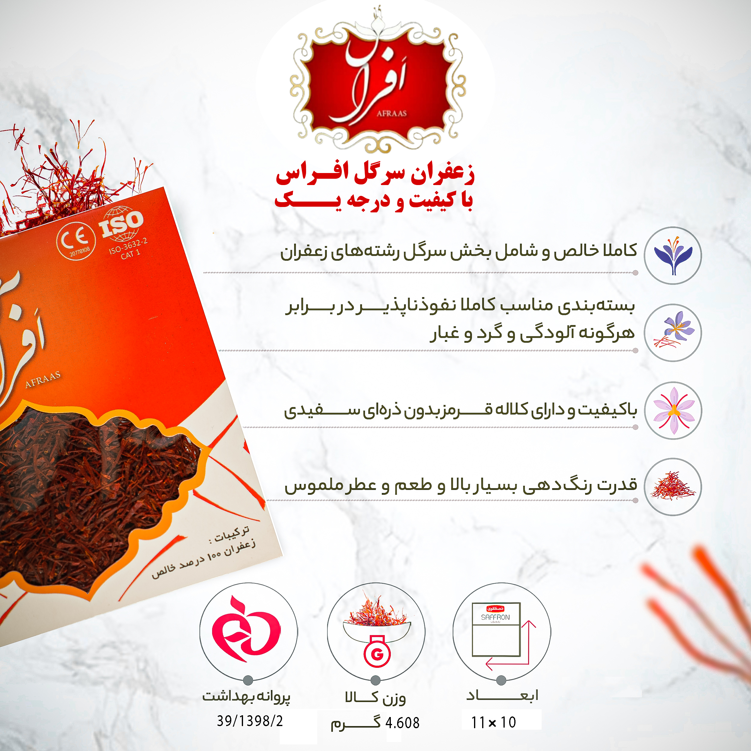 Afras first grade saffron - 4.608 grams, a package of 5 pieces - Image 3