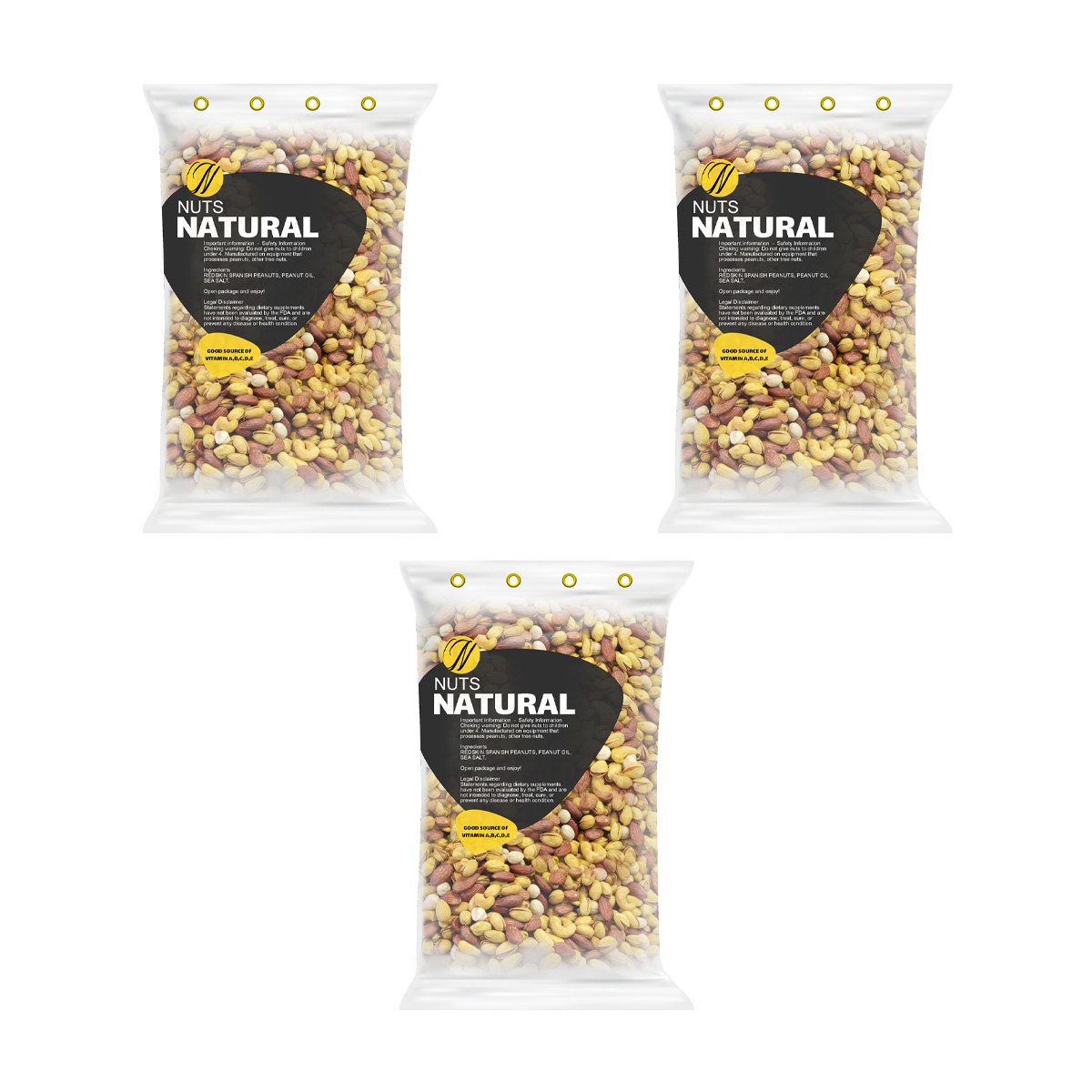 Natural Salted Four Kernel Nuts - 500 grams, pack of 3