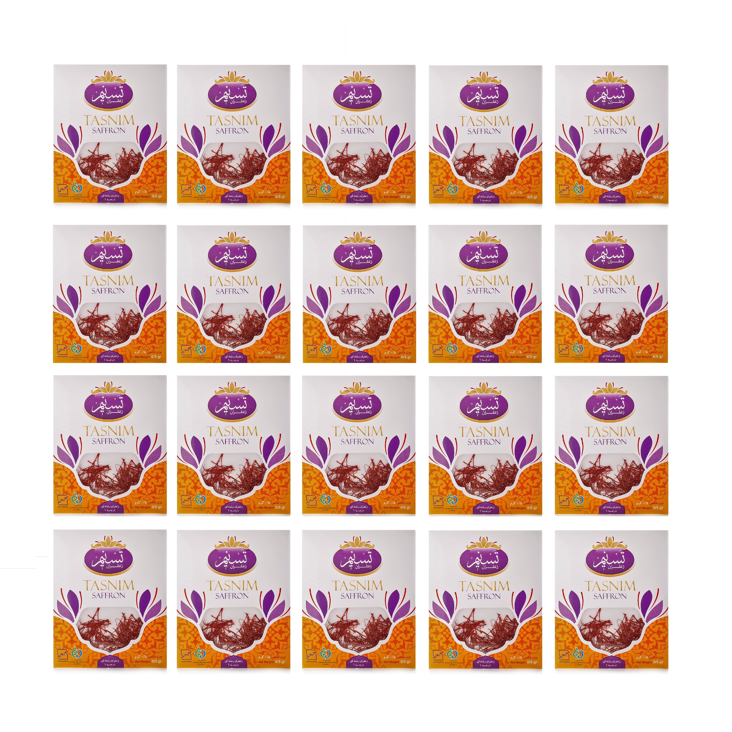 Sargol saffron, first grade Tasnim - 0.5 grams, pack of 20 pieces