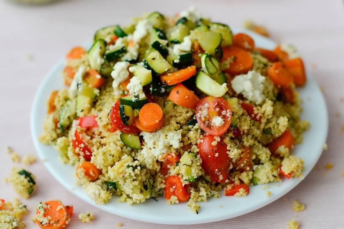 Couscous salad with dried apricots and almonds